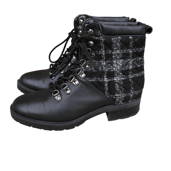 Marc Fisher 7M Lanzia Tweed Leather Laceup Combat Boots - Picture 4 of 16